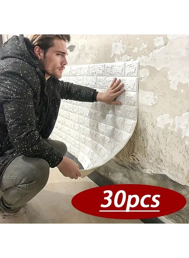 Roma White 3D Self Adhesive Wall Tile Stickers 30 Pack Waterproof Peel Stick Removable Modern Striped Design - Image 1
